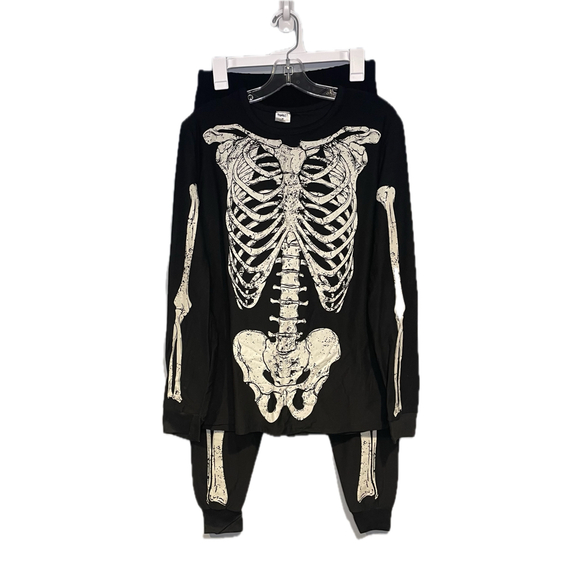 Spirit Halloween Skeleton Pajama Set Unisex Size Medium Black White Stretchy - Picture 1 of 11